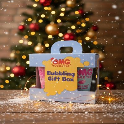 OMG Bubble Tea Bubbling Gift Box | Limited Edition Party Pop | Delight in Raspberry, Peach, Tropical Vibe & Bubble Gum Flavors | The Ultimate Bubble Tea Experience (Pack of 3)