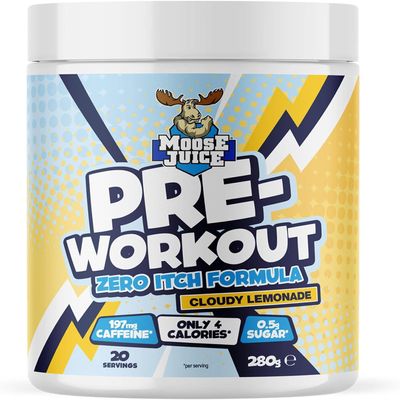 Muscle Moose Zero Itch Pre-Workout Powder, Cloudy Lemonade, 280 g