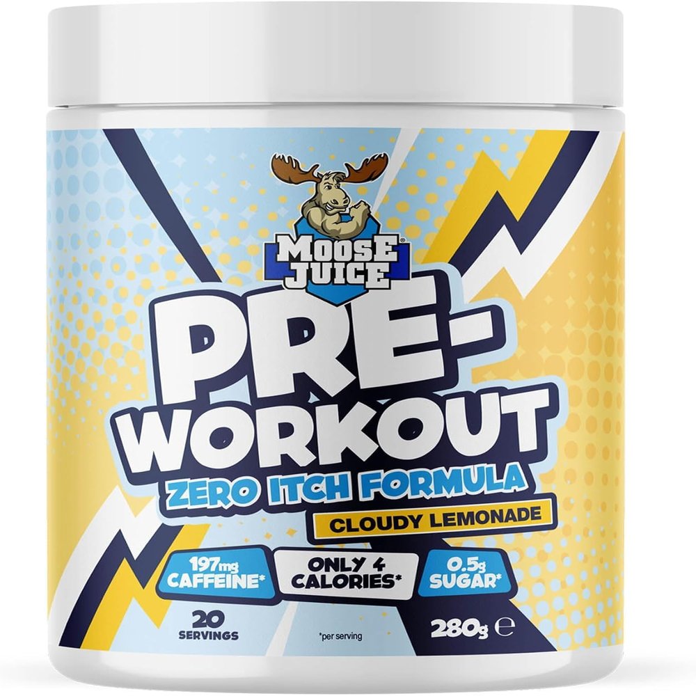 Muscle Moose Zero Itch Pre-Workout Powder, Cloudy Lemonade, 280 g