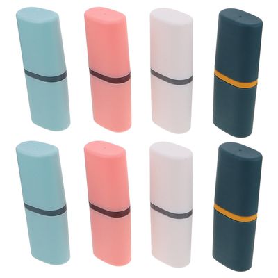 Abaodam 8pcs Travel Toothbrush Storage Case Set Lid, Portable Toothbrush and Toothpaste Holder Cups in, Light Blue, Light Pink, and White, Compact Mouthwash Container for Business Trips