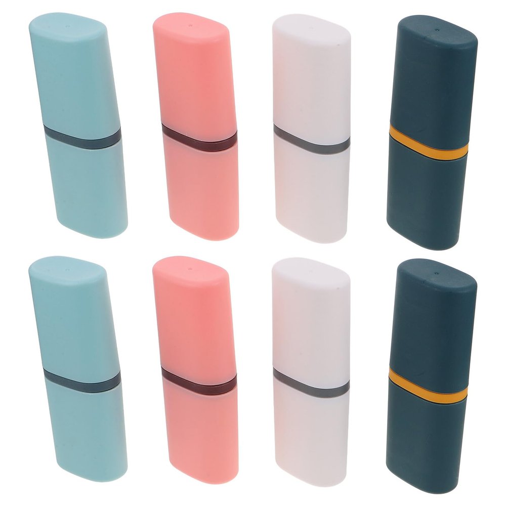 Abaodam 8pcs Travel Toothbrush Storage Case Set Lid, Portable Toothbrush and Toothpaste Holder Cups in, Light Blue, Light Pink, and White, Compact Mouthwash Container for Business Trips