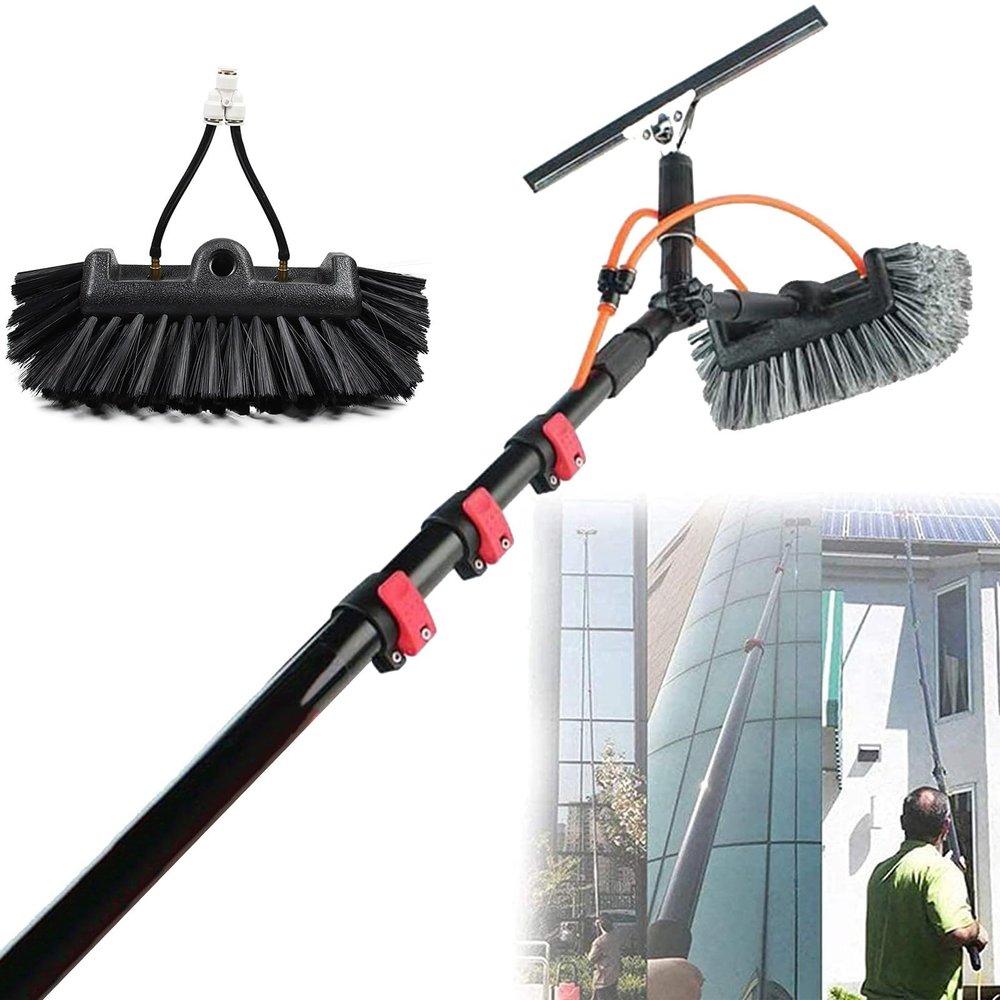 QUSYZD Window Cleaning Wand, Water Feeding Telescopic Brush for Pv Panel Cleaning - 12m/40ft, Roof Cleaning Tool Window Cleaner Kit,35cmbrushhead-6M/20FT,35cmbrushhead-9M/30FT