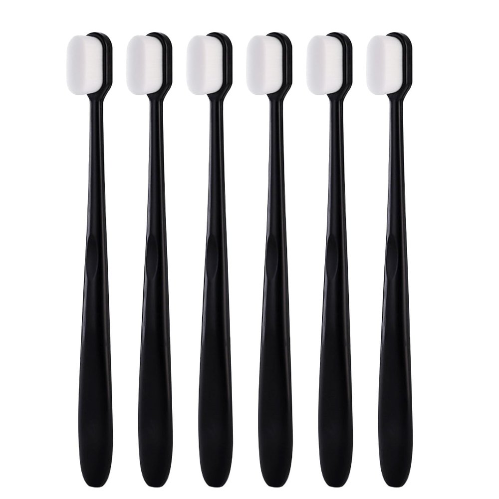 6Pcs Soft Bristle Toothbrush Micro-Nano Toothbrushes Extra Soft Toothbrush with 20000 Bristles for for Fragile Gums Elderly Adult Kids Braces Black (White Bristles)