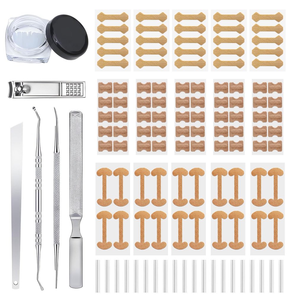 120pcs Ingrown Toenail Treatment, Breathable Ingrown Toenail Strips IngrownToenail Stickers, Toenail Corrector Patch with 5 Pedicure Tools for Ingrown Toenail