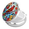 Red Cardinal Flower Pill Case, Bird Pill Box 3 Compartments Metal Small Pill Holder with Mirror Mini Travel Pill Container for Purse Pocket Women Men view 1