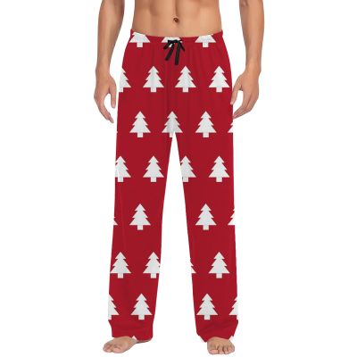 Men's Christmas Pyjama Bottoms, Long Christmas Pattern Pyjama Bottoms, Lounge Pyjamas, Trousers, Leisure Trousers with Pockets and Drawstring, Xmas Christmas Trousers, Watermelon red, 3XL