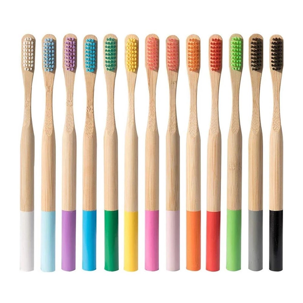 5 Or 10 Pcs/Set Environmental Fiber Toothbrush for Oral Health Low Carbon Medium Soft Bristle Wood Handle(10 PCS Random Colors)