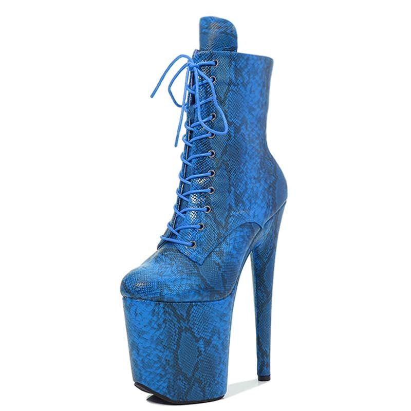 SRIWTDX Women Sexy High Heel Low-Top Boot, 7.8In Platform Stiletto Ankle Boot, Snakeskin Exotic Heel Shoes for Pole Dancer Stripper Party,Sky Blue,8 UK