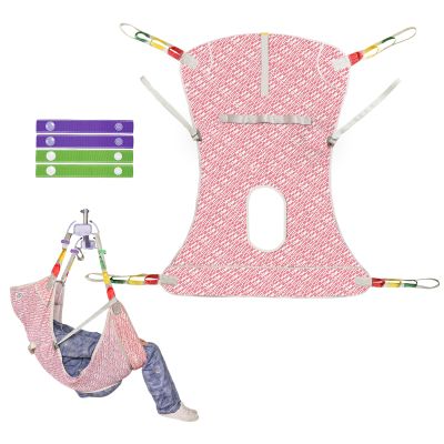 Ehucon Patient Lift Sling with Commode for Toileting/Transferring/Lifting,Full Body Sling for Elderly, Disabled,Suitable for Home or Nursing Home Care-500 lbs SWL (Red Geometric Pattern, Medium)