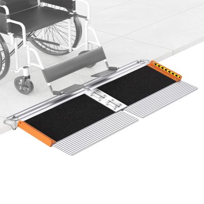1 Feet Portable Threshold Ramp with Self-Adjusting Bottom, Wheelchair Ramp for Home Doorways, Non-Skid Handicap Ramp for Home Steps, Folding Wheel Chair Ramp for Stairs, Entry, 800LBS Capacity, Orange