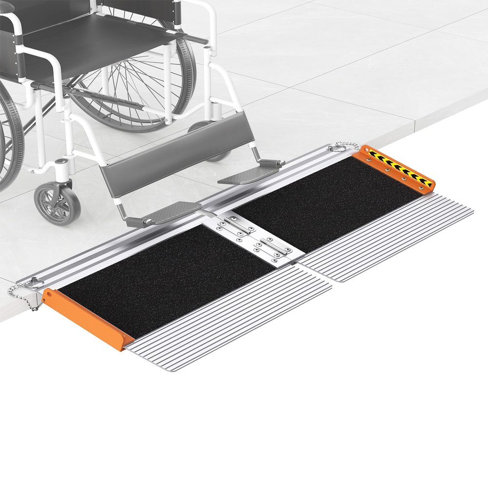 1 Feet Portable Threshold Ramp with Self-Adjusting Bottom, Wheelchair Ramp for Home Doorways, Non-Skid Handicap Ramp for Home Steps, Folding Wheel Chair Ramp for Stairs, Entry, 800LBS Capacity, Orange
