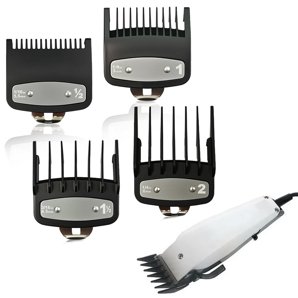 4 Pcs Clipper Guards for Wahl, Hair Clipper Guards with Metal Clip Compatible with Wahl & Other Trimmers, Replacement Hair Clippers Trimmers,Clipper Guides Replacement - 1.5/3/4.5/6mm