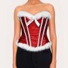 Eghunooye Christmas Corset Tops for Women Sleeveless Fur Trim Lingerie Bustier Sexy Santa Claus Cosplay Outfit (Red, XL) view 2