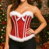Eghunooye Christmas Corset Tops for Women Sleeveless Fur Trim Lingerie Bustier Sexy Santa Claus Cosplay Outfit (Red, XL) view 3