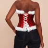 Eghunooye Christmas Corset Tops for Women Sleeveless Fur Trim Lingerie Bustier Sexy Santa Claus Cosplay Outfit (Red, XL) view 4