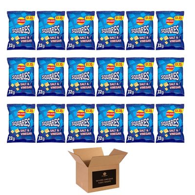 Shopior Crisps Variety Flavours Multipack | Snack Box for Parties, Lunchboxes & Sharing (Walkers Squares Salt & Vinegar - PMP 1.35, 72g x 18 Packs)