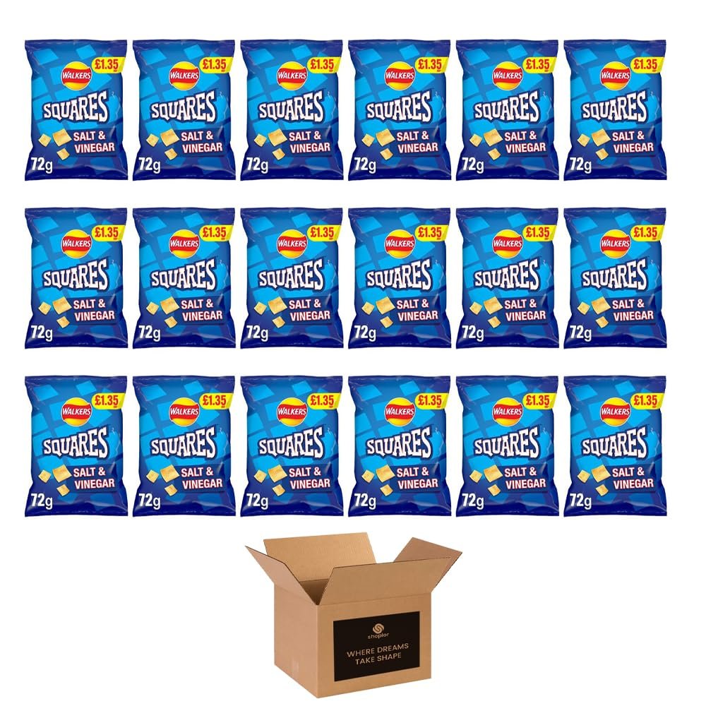 Shopior Crisps Variety Flavours Multipack | Snack Box for Parties, Lunchboxes & Sharing (Walkers Squares Salt & Vinegar - PMP 1.35, 72g x 18 Packs)