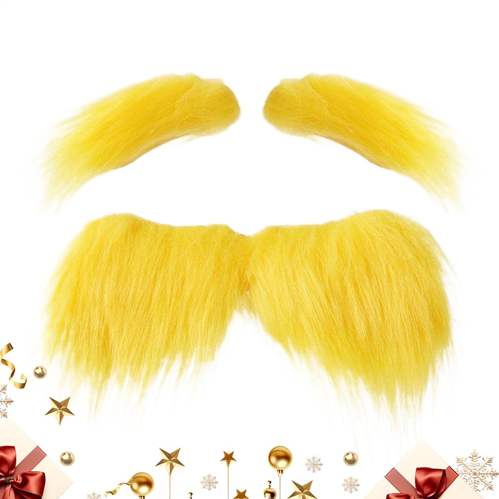 Yellow Mustache & Brows - Fiber Costume Accessory | Vibrating Facial Hair Set for Cosplay, Halloween, Christmas & Party Accessories - Funny Design Inspired By