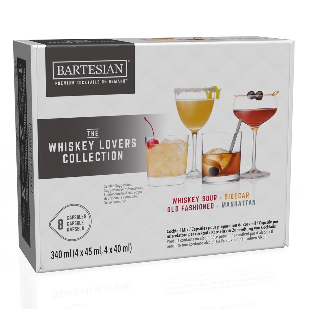 Bartesian Whiskey Lovers Collection Cocktail-Mixer-Kapseln fr die Cocktailmaschine Cocktail-Mix-Kapselset fr die Hausbar, verwendbar mit der Bartesian Cocktailmaschine 8er-Pack