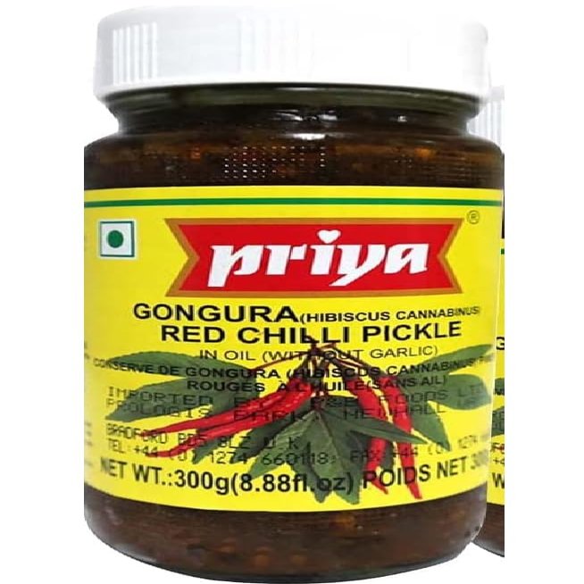 Gongura Red Chilli Pickle FromPriya hot sorrel leaf condiment Product from India 300g Pack of 1