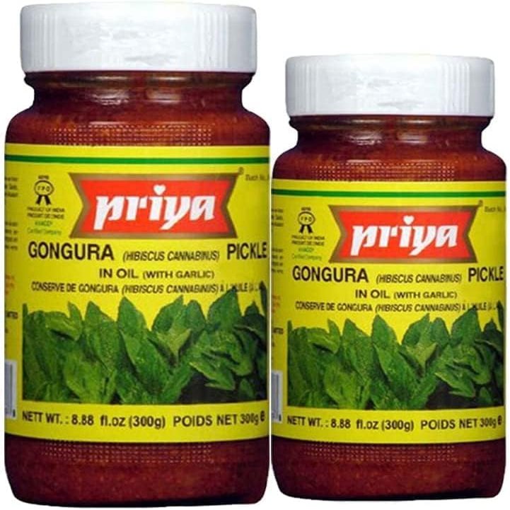 Gongura Pickle FromPriya sour sorrel leaf condiment Product from India 300g Pack of 2