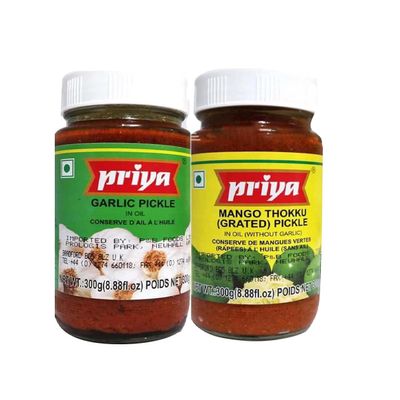 Mango Thokku And Garlic Pickle FromPriya Combo Traditional Savory Condiments Product From India Each Pack 300G Combo Pack