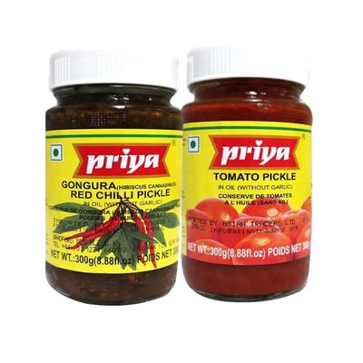 Gongura Red Chilli And Tomato Pickle FromPriya Combo Spicy And Tangy Condiments Product From India Each Pack 300G Combo Pack