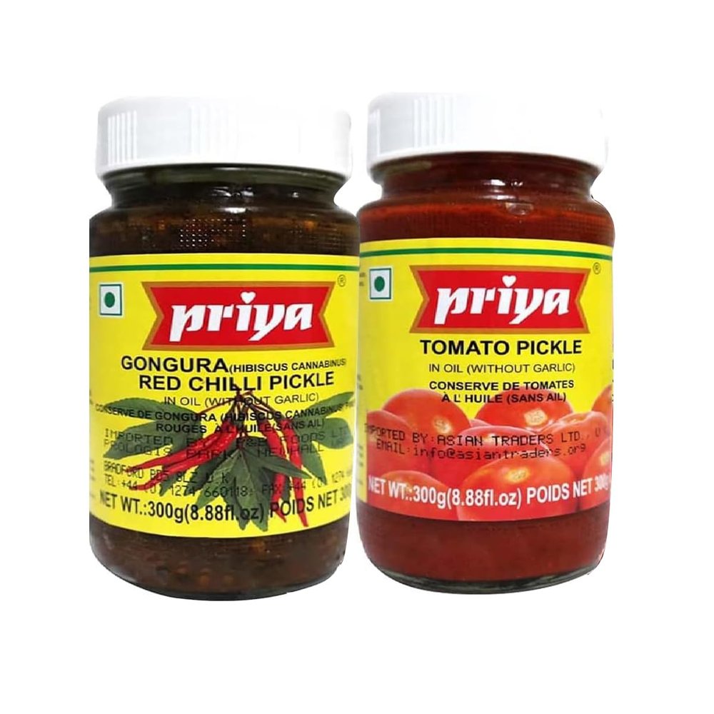 Gongura Red Chilli And Tomato Pickle FromPriya Combo Spicy And Tangy Condiments Product From India Each Pack 300G Combo Pack
