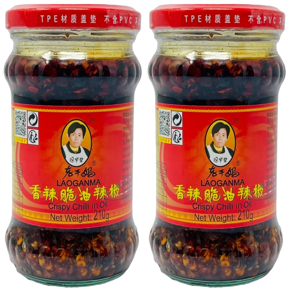 Laoga ma Crispy Chilli Oil 210 Each (Pack of 2) Famous Chinese Spicy Chilli Oil for Cooking, Dipping, and Topping