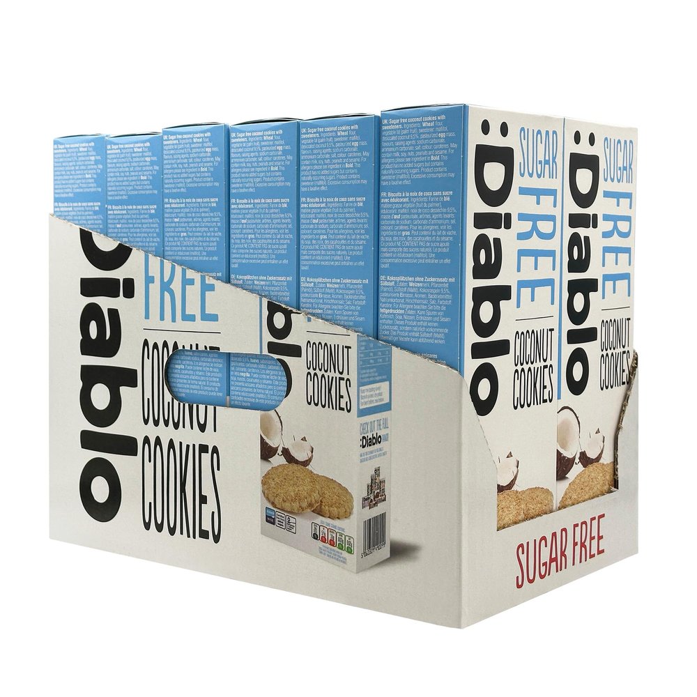 Diablo Sugar Free Cookies, Coconut Low Sugar Snacks, Cookies Biscuits for All, Sweetened with Maltitol, Ideal for Gifting, Festive Hampers, Holiday Events & Special Occasions 150g Pack of 12
