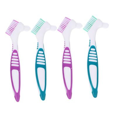 ARTSEWPLY 4pcs Double-Sided Denture Brush with Ergonomic Large Anti-Slip Handle Multi-Layered Soft Bristles for Gentle Retainer and False Teeth Cleaning Efficient Oral Care Tool for Denture