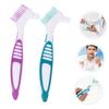 ARTSEWPLY 4pcs Double-Sided Denture Brush with Ergonomic Large Anti-Slip Handle Multi-Layered Soft Bristles for Gentle Retainer and False Teeth Cleaning Efficient Oral Care Tool for Denture view 4
