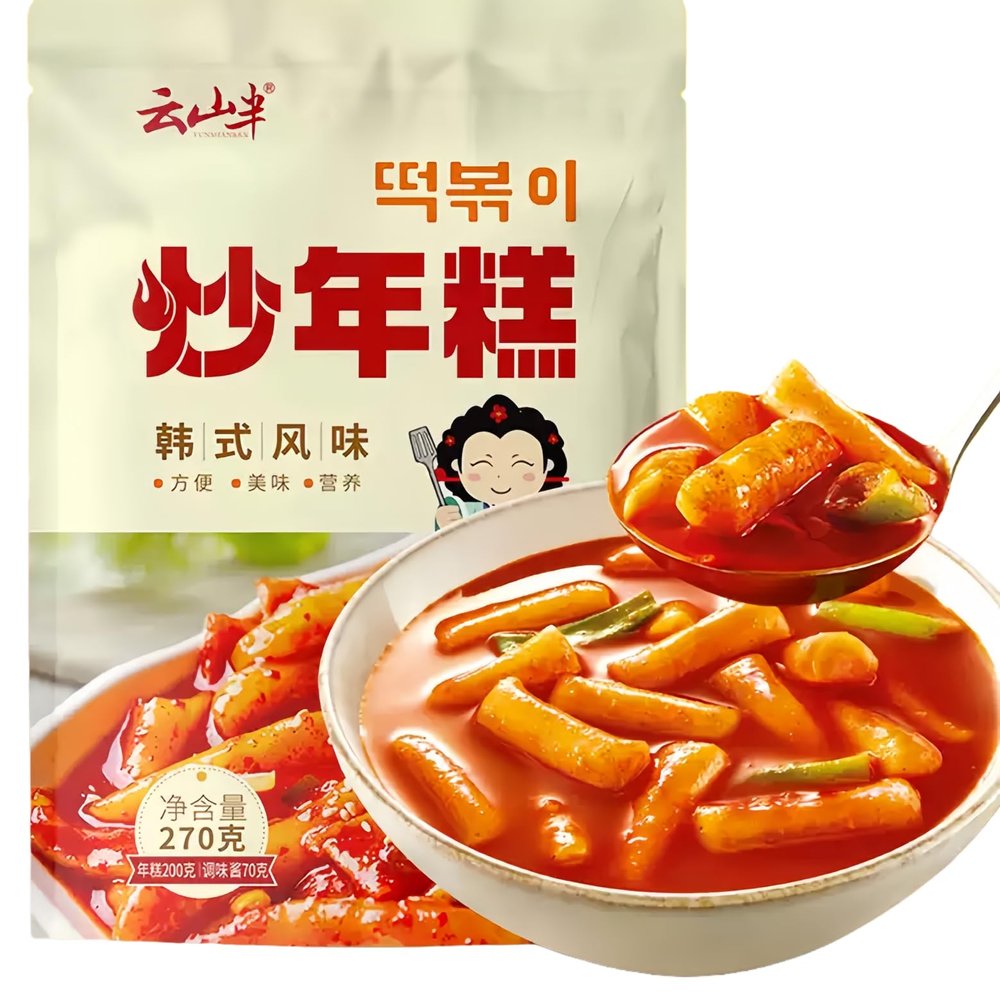 JOIYSVEN Korean-Style Spicy Stir-Fried Rice Cake Ramen (Korean Drama Recipe) - Chewy, Soft, and Flavorful with A Rich Sauce. Includes 270g Sauce Packet.