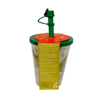 Reusable Bubble Tea Cup Set with Fruit Flavour Pearls, Black Tea Bag, Apple Syrup, Reusable Straw, Washable Cup for Homemade Drinks and Refreshing Treats