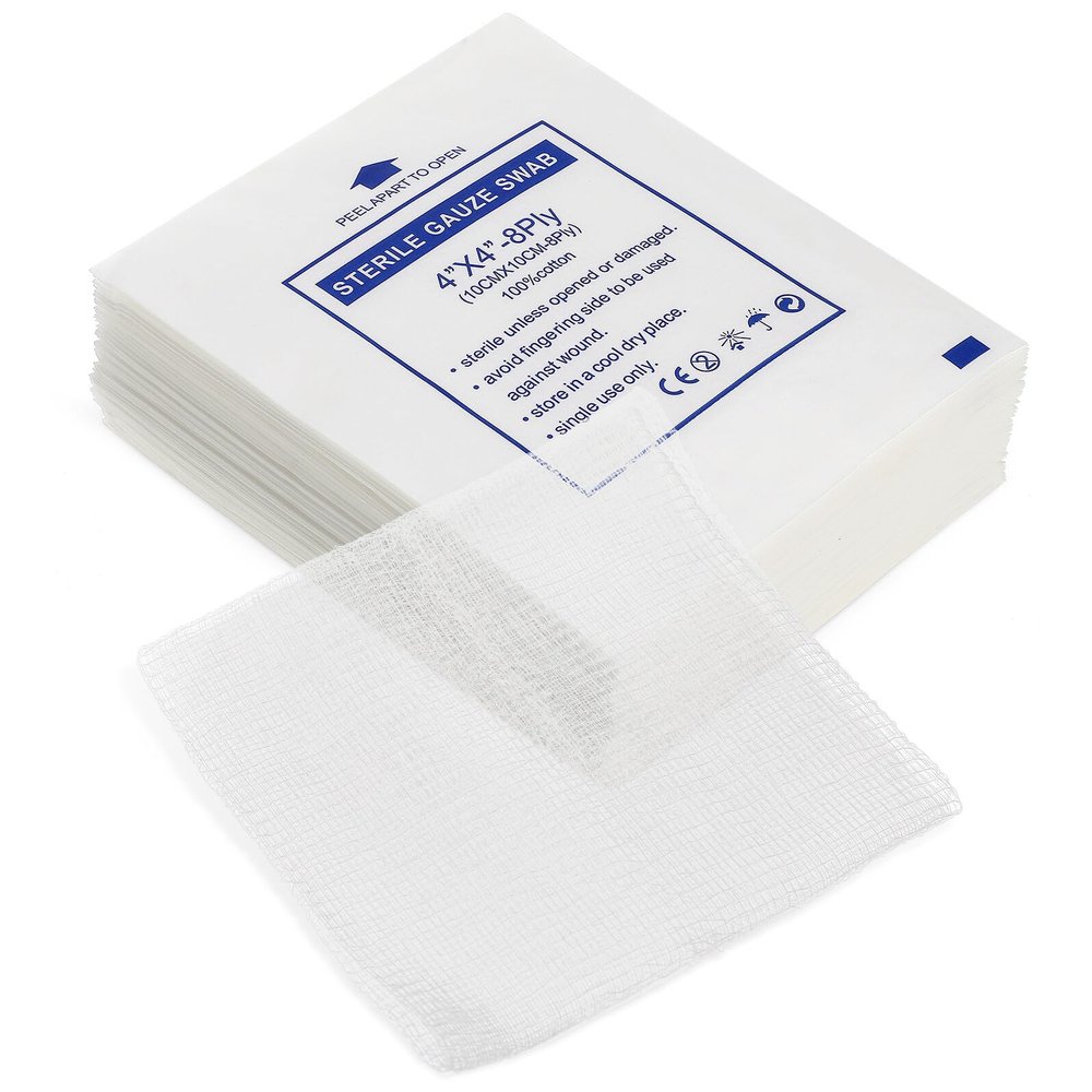 EXAOMBLE Cotton Gauze Pads Highly Absorbent and Gentle on Skin White 50pcs Small Size for Burns and Household Use