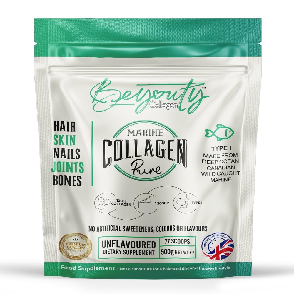 BeYouty Pure Hydrolysed Collagen Peptides Powder | Type I | Marine Fish Protein | Premium Micro-Hydrolysed Peptides | 500g