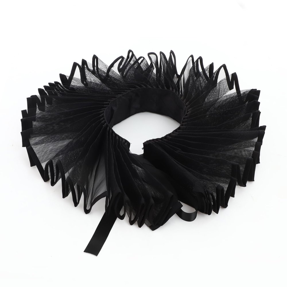 CHICTRY Victorian Neck Ruffle Collar Organza Clown Choker Neck Collar Renaissance Costume Accessory Black One Size