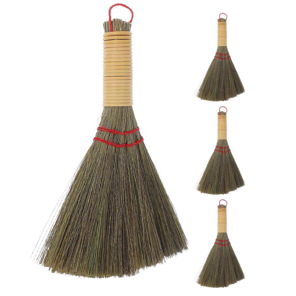 VICASKY 4pcs Natural Handmade Straw Whisk Broom Small Soft Hand Brush Dust Cleaning Broom for Desktop Bed Sofa Lightweight Traditional Sweeping Brush for Quick Household Surface Cleaning