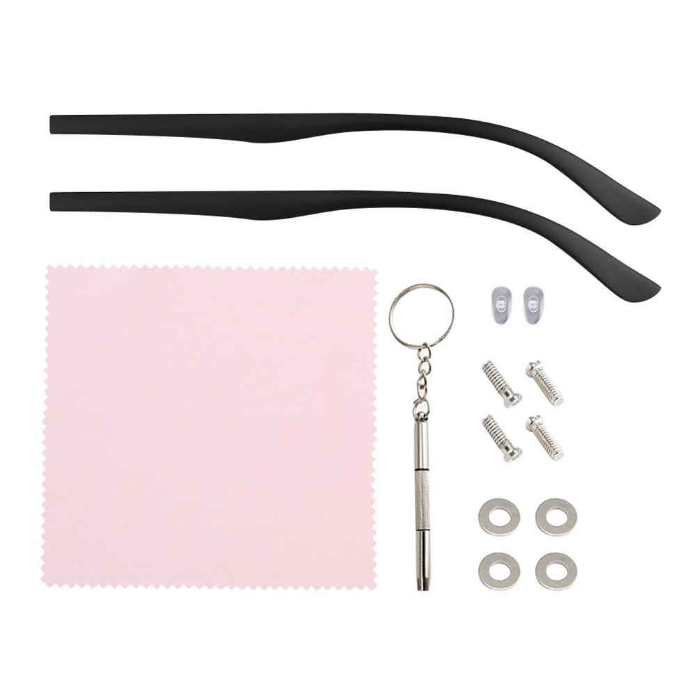 1 Pair Universal Glasses Temple Arm Replacement Plastic Eyeglasses Frame Arm Legs Eye Glasses Repair Parts Accessories Kit with Screws Washers Screwdriver Nose Pads and Eye Glass Cleaning Cloth