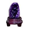 Amethyst Crystal Geodes, Natural Purple Crystal Quartz Cluster with Wooden Stand for Home Decor, Meditation, Feng Shui, Healing and Chakra Balance(500g) view 1