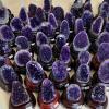 Amethyst Crystal Geodes, Natural Purple Crystal Quartz Cluster with Wooden Stand for Home Decor, Meditation, Feng Shui, Healing and Chakra Balance(500g) view 2