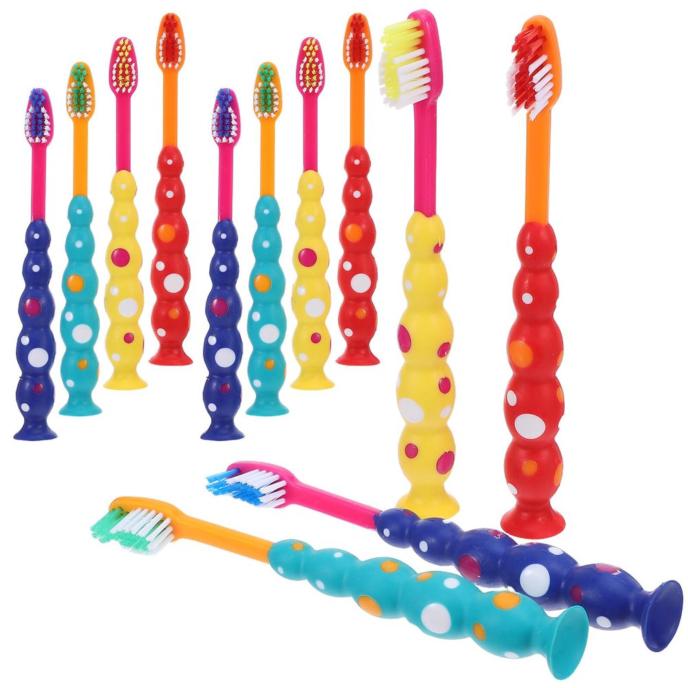 TOGEVAL 12pcs Cartoon Toothbrush with Soft Bristles Manual Toothbrushes for Boys and Suction Cup Stand Travel-Friendly Design Comfortable Grip for Hands
