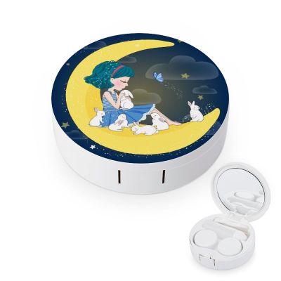 fkgvwo Contact Lens Case Girl Moon Rabbit Contact Lens Box Travel Kit Portable for Travel & Home