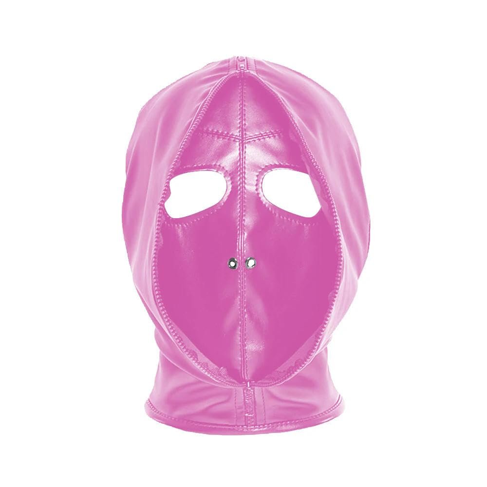 Adult Cosplay Zipper Breathable PVC Full Head Cover Hood for Party Fetish Wear Gothic Gathering Night Pink