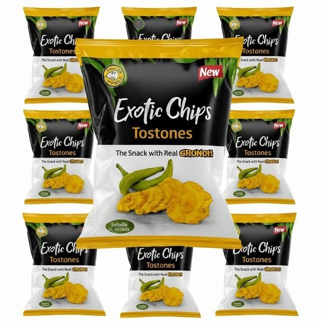 Africa Select 16x Exotic Chips Tostones Real Crunch 75g | Savoury Green Plantain Snack | Case of 16