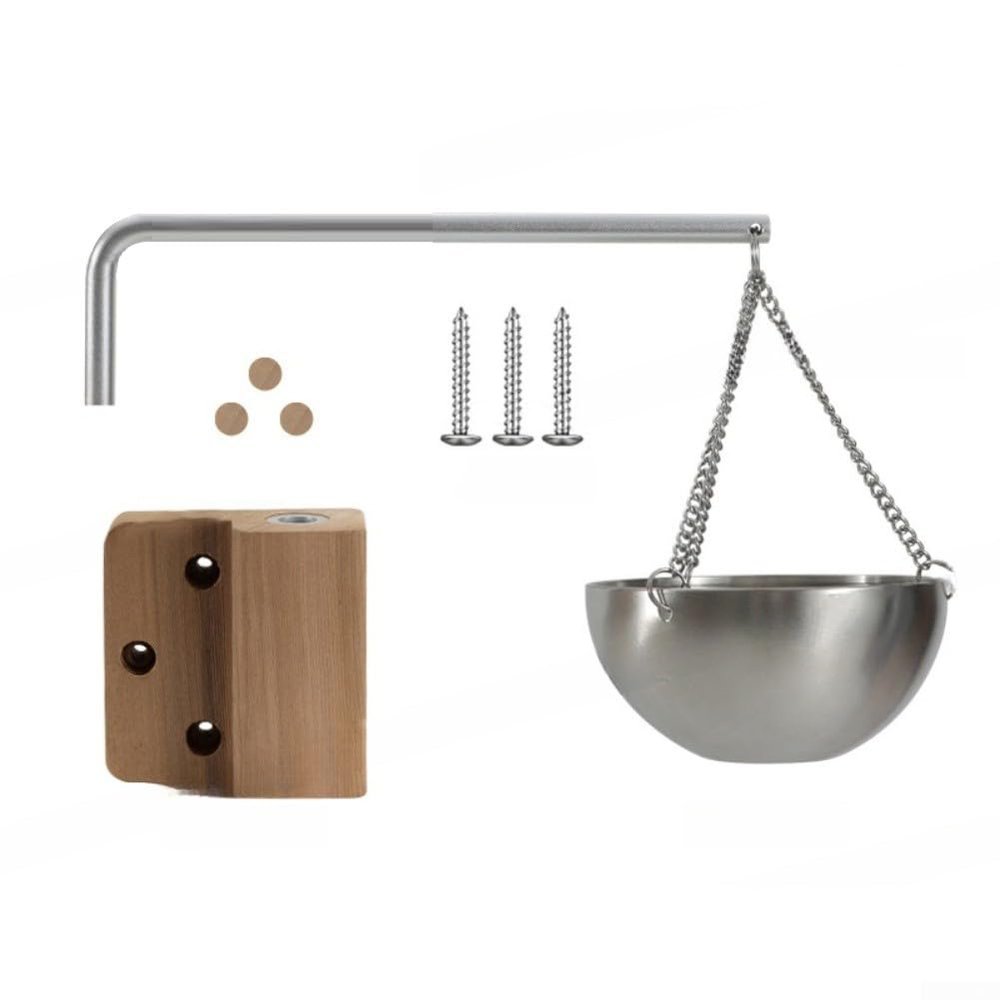 Aromatherapy Sauna Oil Bowl with Convenient Swinging Arm and Wooden Screw Covers Stainless Steel Construction for Effective Essential Oil Heating