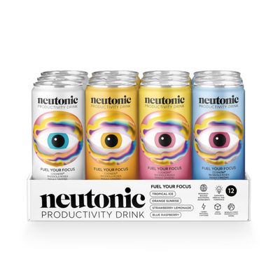 Neutonic Nootropic Productivity Energy Drink | Variety Pack 12 Cans | 120mg Natural Caffeine, Zero Sugar | Support Energy, Mental Performance, Cognitive Function | Support Focus, Brain Health