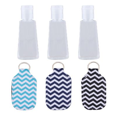 DECHOUS Hand Washing Bottle Sleeves with Key Chain 6pcs 30ml Portable Neoprene and Plastic Bottle Protectors with Wave Stripe Pattern Easy to Use