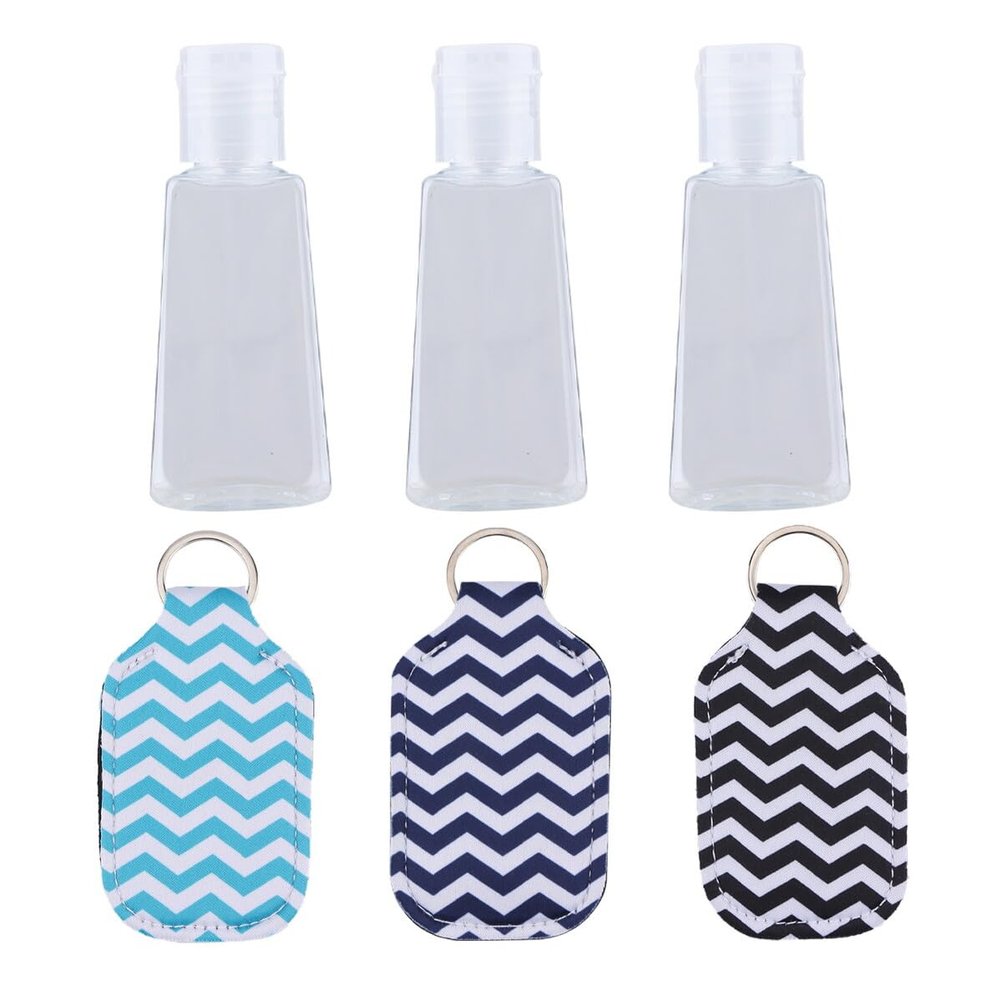 DECHOUS Hand Washing Bottle Sleeves with Key Chain 6pcs 30ml Portable Neoprene and Plastic Bottle Protectors with Wave Stripe Pattern Easy to Use