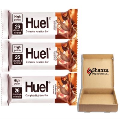 Huuel Complete Nutrition Bar, 3 x 55g |Chocolate Caramel | High Protein Plant-Based Snack Bar | Low Sugar, High Fibre, Vegan Protein Bar Under 200 Calories | Healthy On-the-Go Snack